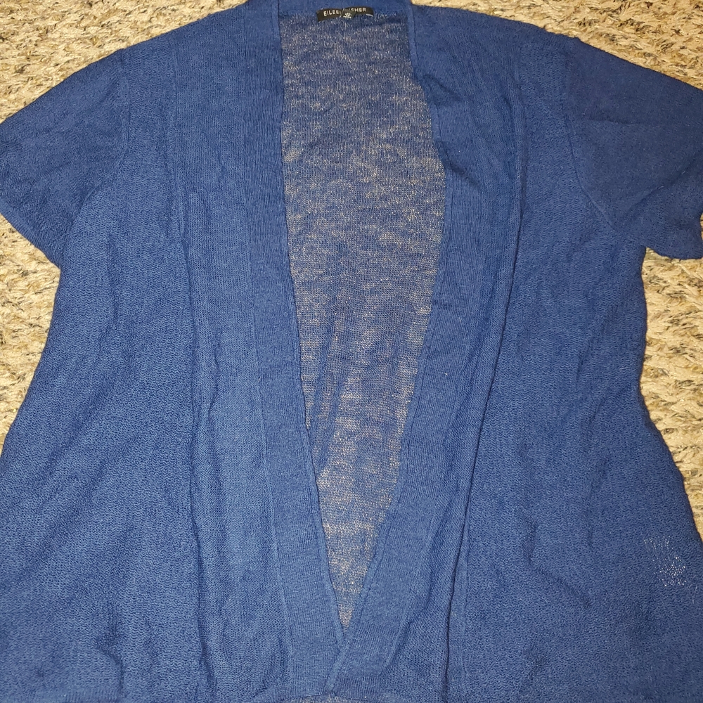 Eileen Fisher Deep Blue Open-Front Short Sleeve Cardigan